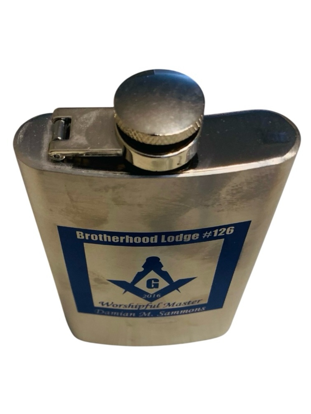 Masonic Freemason Flask Ruler & Compass 2016 Personalized 4oz Stainless Steel - Picture 3 of 10